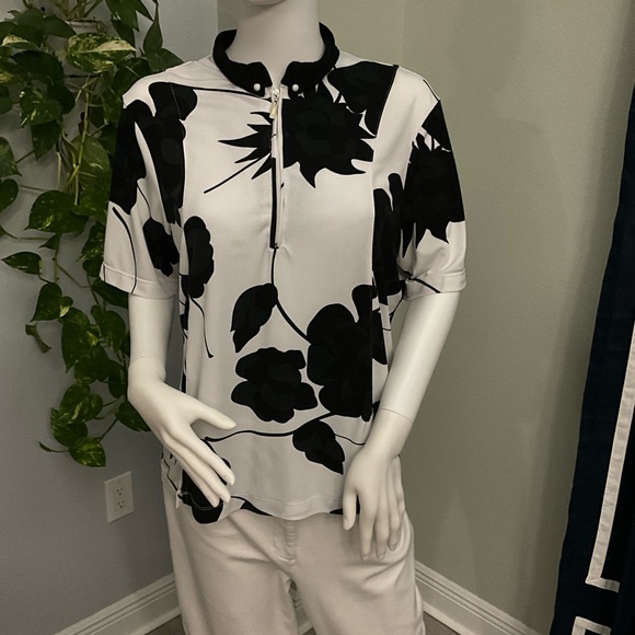 Dkny Tops - DKNY Golf Polo Black and White Floral